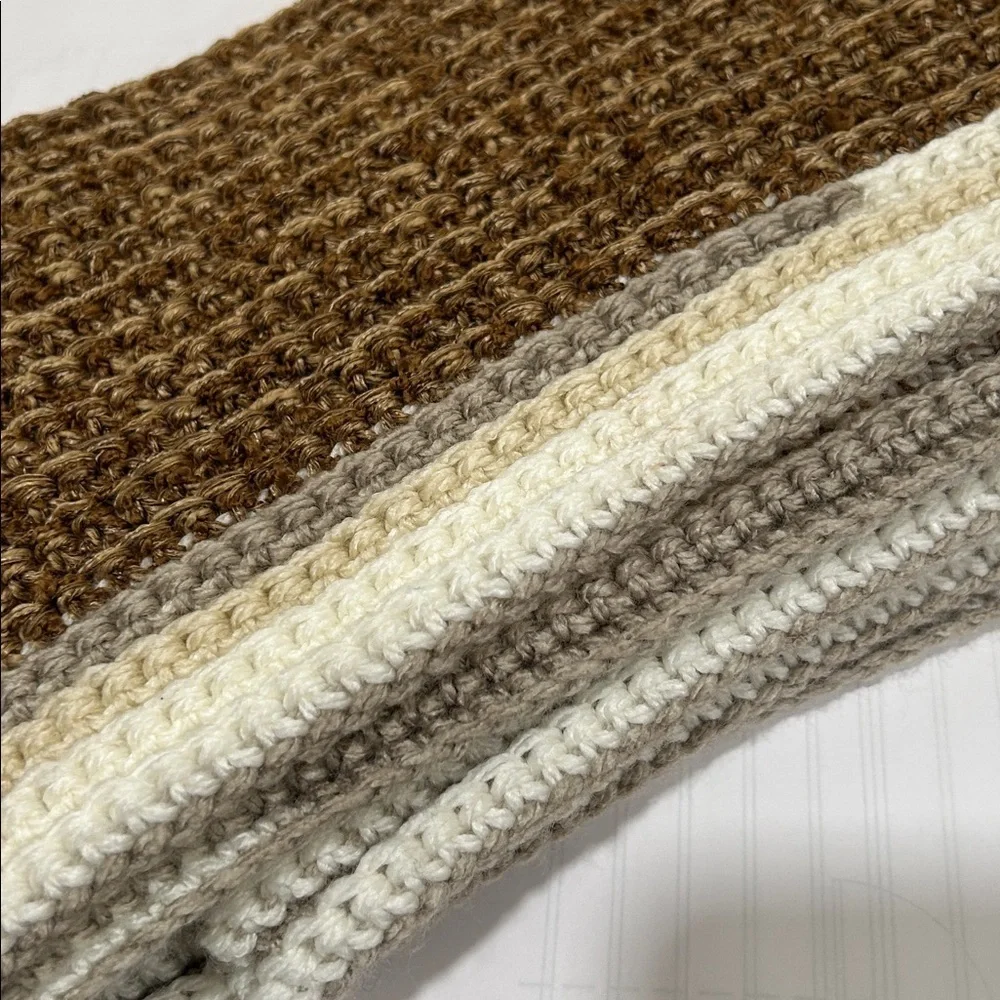 Handmade Crochet Scarf Brown and Cream